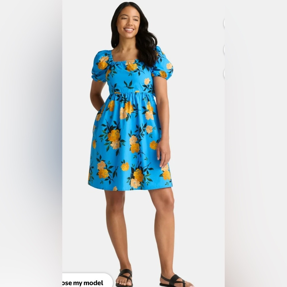 Time and Tru Women's Tie Back Mini Dress with Puff Sleeves NWT Size Medium